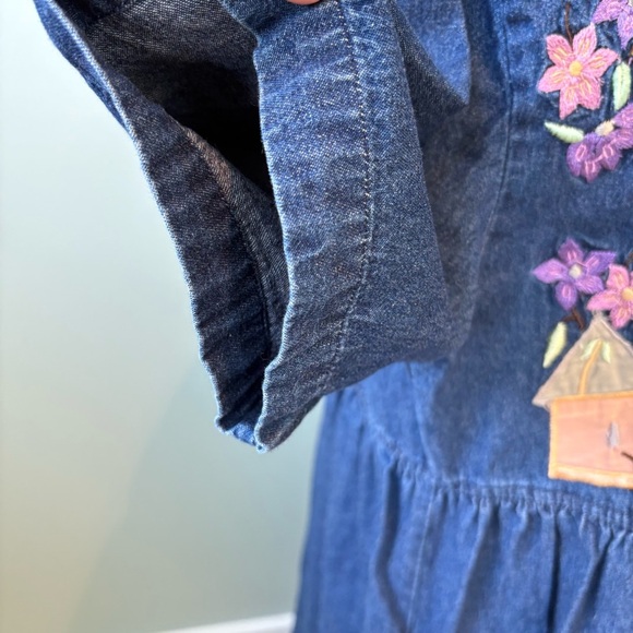 Vintage Denim Embroidered Grandmacore Hummingbird Maxi Dress Sz M - Picture 9 of 16